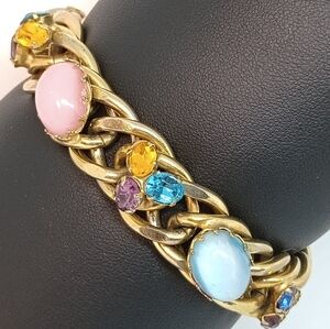* Vintage Kafin Of NY 1950s Gold Tone Art Glass Bracelet